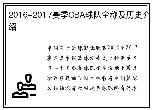 2016-2017赛季CBA球队全称及历史介绍